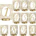 Novabright 10 Pcs Hand Painted Gold Wooden Table Numbers 1-10 Wedding Carving Table Numbers with Base Rustic Gold Elegant Desktop Sign for Wedding Reception Bridal Shower Banquet Centerpiece Decor