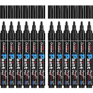 Overseas Black Paint Pens Paint Markers - Permanent Acrylic Markers 12 Pack, Water-Based, Quick Dry, Waterproof Marker Pen for Rock, Wood, Plastic, Metal, Canvas, Glass, Fabric, Mugs. Medium Tip