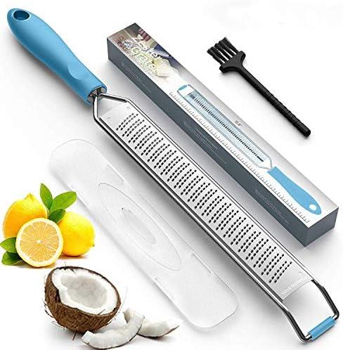 Lemon Zester & Cheese Grater – Premium Stainless Steel - A Sharp Kitchen Tool for Cheese Grater, Ginger, Garlic, Nutmeg, Chocolate, Vegetables, Fruits, Dishwasher Safe, Blue