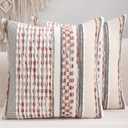 Boho Throw Pillow Covers 18x18 Set of 2 Farmhouse Decorative Cushion Case Striped Square Pillows Cover Chenille Pillow Cases Accent Neutral Pillowcase for Sofa Couch Bed,Rust Red
