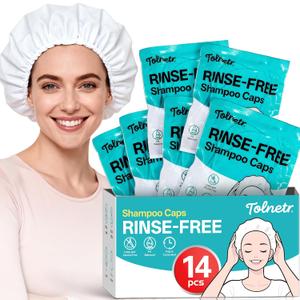 Tolnetr Shampoo Caps No Need Rinse,14 Pack Shampoo Caps for Bedridden Patients Elderly with Two 100ml Measuring Cups, Hair Washing Caps for Elderly, Rinse Free Caps Easy to Carry