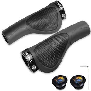 Bicycles Handlebar Grips, Aluminum Lock-on Ergonomic Bike Grips, Cushion Vibrations Comfort Bike Handlebar Grips, Mountain MTB BMX Bicycles Grips for Scooter (Ergonomic PU-Black&Black)