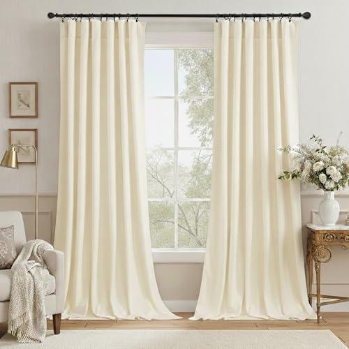 StangH Ivory Velvet Curtains for Window - White Privacy Thermal Drapes, Elegant Decor White Backdrop Curtains 96 inches Long for Dining Room/Apartment/Wedding, Ivory, W52 x L96, 2 Panels