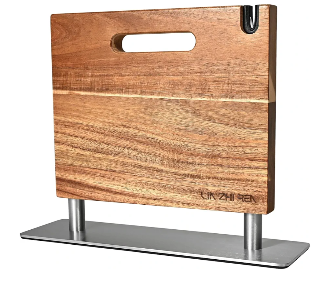 LIN ZHI REN Magnetic Knife Holder Block, Double-Sided Powerful Magnetic Knife Holder Suitable for Kitchens, Solving Utensil Display Issues (430 Stainless Steel + Acacia Wood)