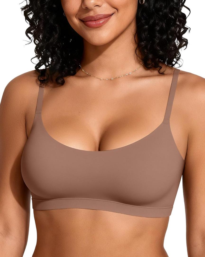 OEAK Womens Comfortable Bras No Underwire Cami Bra Seamless Unlined Bralettes Scoop Neck Unpadded Everyday Sports Tshirt Bra (Beige, XS)