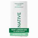 Native Aluminum Free Deodorant, Eucalyptus & Mint, Large Size Stick, 72 Hour Odor Control, for Women & Men, Contains Naturally Derived Ingredients, 3.1 oz