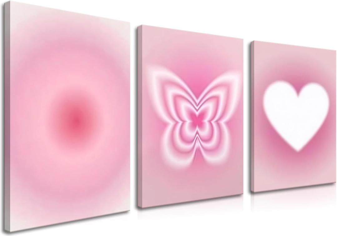 3 Piece Framed Pink Wall Art for Girls Room  Abstract Gradient Aperture Canvas Prints  Pink Aesthetic Inspirational Decor for Nursery Bedroom Living Room  12x16in