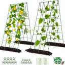 DoCred Cucumber Trellis, 2 Pack Foldable A Frame Trellis for Raised Bed Climbing Plants, Vegetables, Includes Plant Support Clips, Twist Ties, Plastic Ties- Made from PVC-Coated Steel, 39.4" H