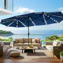 SUPERJARE 13ft Outdoor Patio Umbrella with Solar Lights, Double-sided Deck Pool Umbrella with 1.5 Inch Pole, Fade Resistant Canopy, 12 Sturdy Ribs, for Porch, Market, Backyard, Navy Blue(No Base)