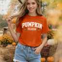 Thanksgiving Shirts for Women Pumpkin Season Shirt Thanksgiving Graphic Fall Tee Tops (Orange, M)