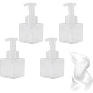 4Pcs Foaming Soap Dispenser 250ml Refillable Liquid Bottle Clear Plastic Pump Bottle Container Lotion Dispenser with Pump for Bathroom Vanities Kitchen Sink