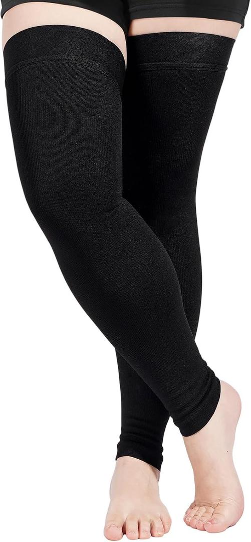 Abodhu Thigh High Compression Socks Support Stockings Footless Leg Compression Sleeve for Workout Gym Running Yoga, Size: M-L