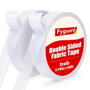 2 Pack Double Sided Fabric Tape, 1In x 196Ft Hem Tape No Sewing No Ironing, Hemming Tape for Clothing Pants Dresses Carpets Crafts (0.98IN)