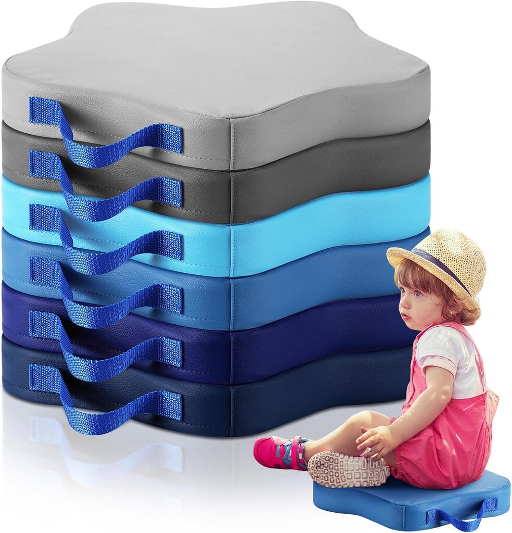 Barydat 6 Pcs 15 Inch Kids Star Floor Cushion 2 Inch Thick Star Daycare Foam Cushion W/Handle Soft Flexible Seating for Classroom Home School(Fresh Color)