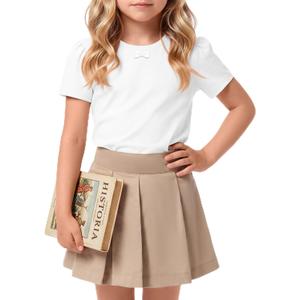 Girls Short Sleeve Shirts Kids Summer Crew Neck Tops Teen Cute Basic School Tees for 5-14 Years