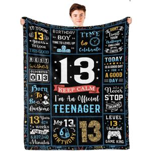 13 Year Old Boy Gifts, 13th Birthday Gifts for Boys Blanket, Coolest Presents for 13 Year Old Boy, 13 Yr Old Boys Birthday Present Ideas,13th Bday Decorations Blanket 60x50in
