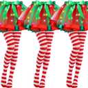 Cuffbow 3 Sets Christmas LED Light up Tutu Skirt and Striped Tights Set for Women Include 3 Light up Layered Tutus 3 Red and White Pantyhose for Christmas Party Costume Neon Party