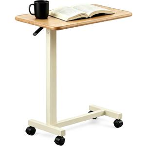Adjustable Overbed Table with Wheels, Pneumatic Height Lift Rolling Bedside Table, Standing Desk for Home & Office Use, Ideal for Seniors & Limited Mobility(Walnut White), Standard
