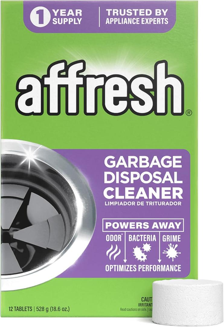 Affresh Garbage Disposal Cleaner, Helps Power Away Odor Causing Bacteria, Debris & Grime in Grind Chamber, Impeller & Drain Pipe, 12 Tablets, 1 Year Supply