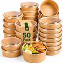 50Pcs 32 Oz Disposable Bowls with Lids, Kraft Paper Soup Bowls, Disposable Salad Bowls with Lids, Large Paper Bowls for Meal Prep, Hot & Cold Food
