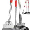 FUSBUNTY Pooper Scooper, Long Handle Dog Pooper Scooper, Heavy Duty Stainless Steel Rake with Tray & Spade Set for Pet Waste Removal, for Grass, Dirt or Gravel (Red)