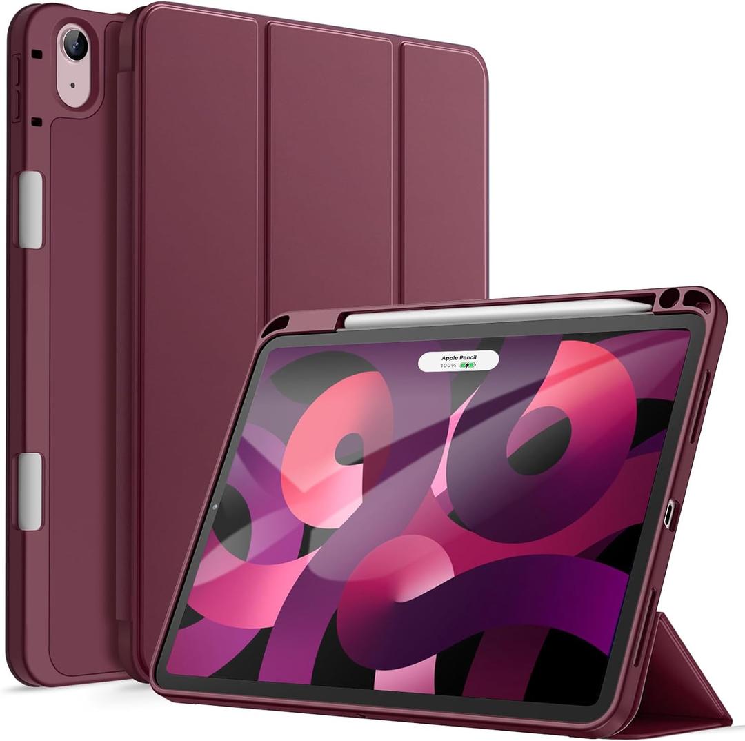 JETech Case for iPad Air 11-Inch M4/M3/M2 (2026/2025/2024), iPad Air 5/4 (2022/2020 5th/4th Generation 10.9-Inch) with Pencil Holder, Slim Tablet Cover with Soft TPU Back, Auto Wake/Sleep (Wine)
