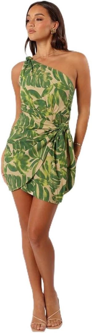 Petal & Pup Women's Declynn-one-Shoulder-mini-Dress-Ibiza-Palm (Medium)