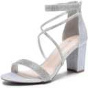 DREAM PAIRS Women's Chunk Low Heel Pump Sandals 7.5 All Silver-glitter