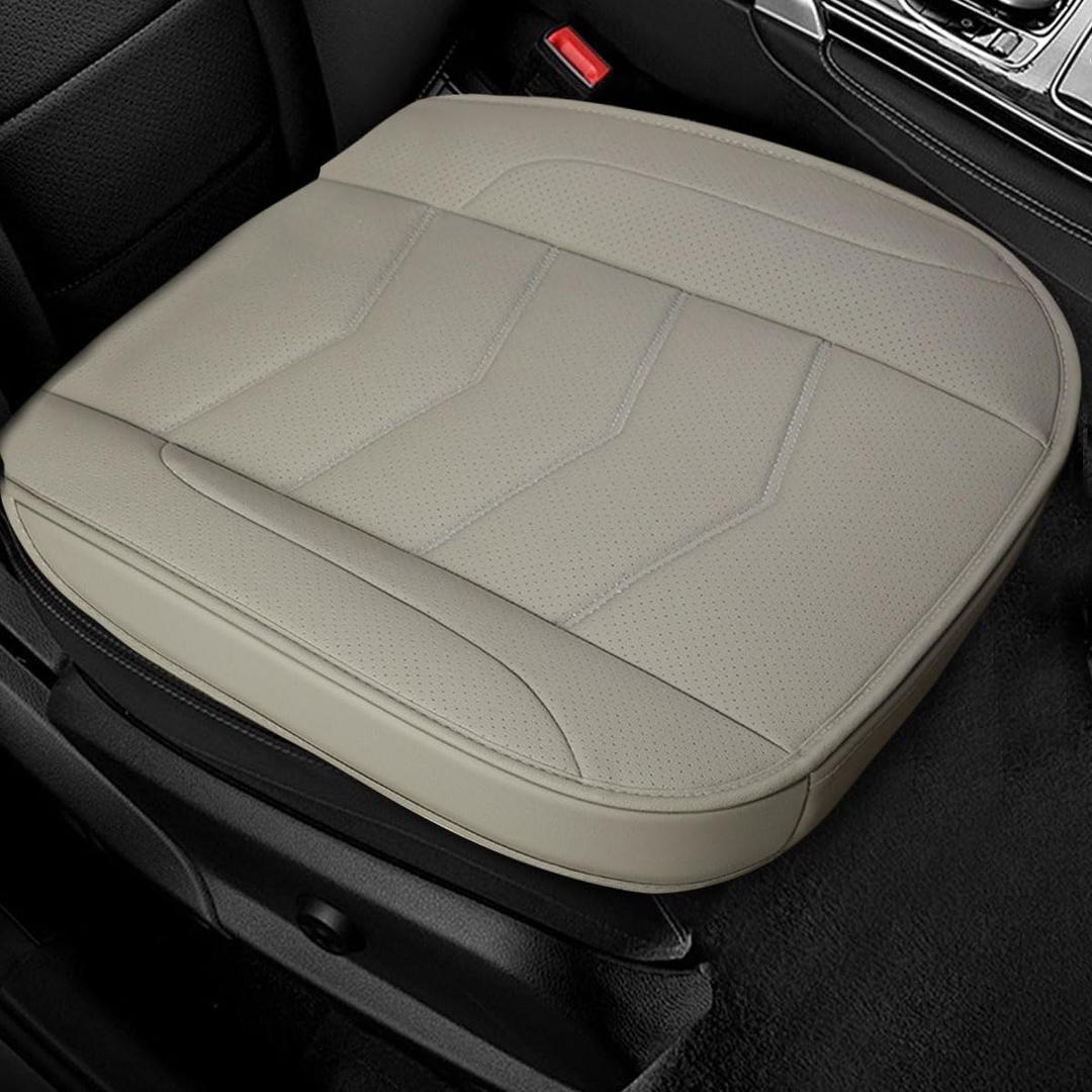 Leather Car Seat Cover - Anti-Slip Full Wrap Front Bottom Seat Cover Car Drive Seat Protector - Luxury Waterproof Cushion Covers with Storage Pocket for Most Cars SUVs Trucks (Grey)