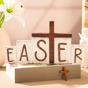 GlikCeil 6 Pcs He is Risen Easter Table Decorations Easter Wooden Cross Signs Decorative Resurrection Scene Decor Cross Tiered Tray Decor Table Centerpieces for Kitchen Office Crafts Home Party Gifts