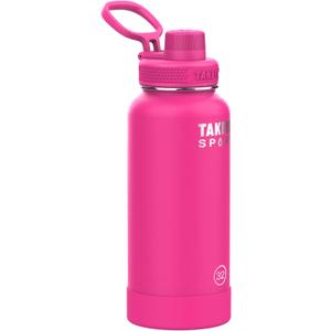 Takeya Sports Water Bottle with Spout Lid - Bottle with Triple Stainless Steel Insulation - Dishwasher Safe & BPA-Free - Bottle with Ice-Blocking Spout Lid & Removable Bumper - 32 oz, Pink Sweep
