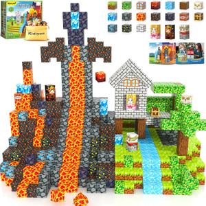 100PCS Magnetic Blocks Build Mine Magnet World Forest & Lava Set, Magnet Building Toys for Kids Ages 57, STEM Sensory Toddler Toys for 3+ Year Old Boys & Girls, Creativity Birthday Gifts for Child