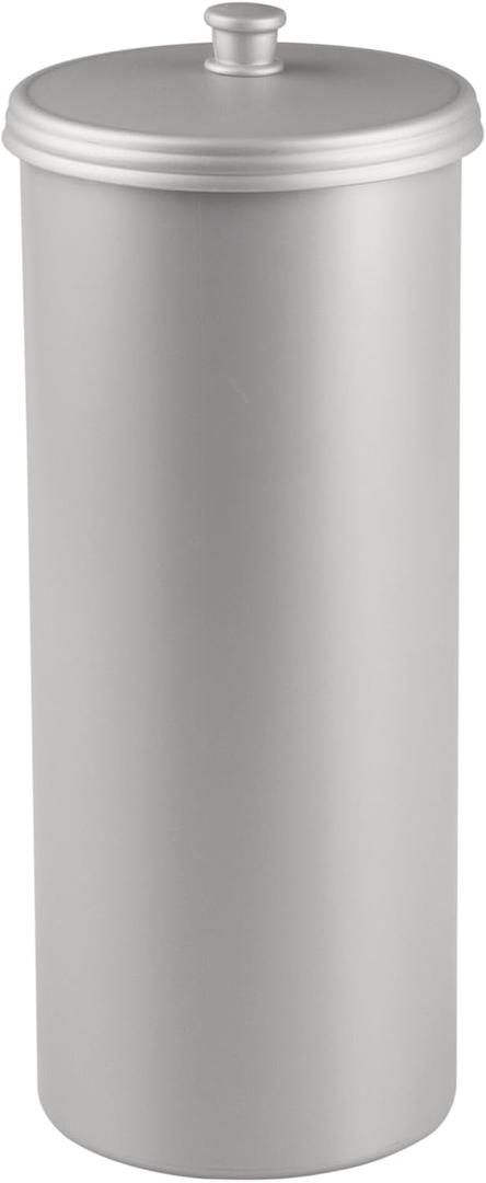 iDesign Freestanding Bathroom Toilet Paper Storage Holder with Lid for 3 Extra Rolls, Silver