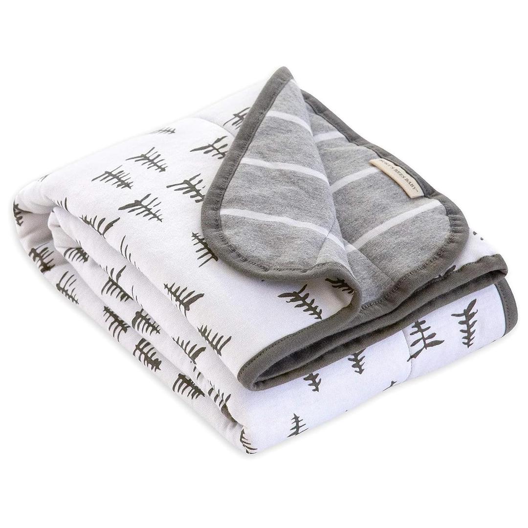 Burt's Bees Baby Infant Reversible Blankets 100% Organic Cotton GOTS Certified - Pine Forest Prints with Quilting Pattern Soft Nursery Blanket with 100% Polyester Fill for Size 30 x 40 Inch (One Size)