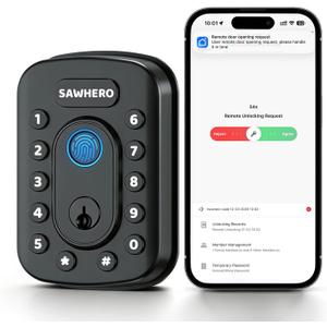 Keyless Entry Door Lock with Built-in WiFi, Fingerprint Keypad Deadbolt, Door Locks for Front Door, No Hub Needed, App Control, ANSI/BHMA Grade 3, Auto-Locking, Easy Install, Matte Black