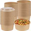 SINJEUN 60 Pack 25 Oz Kraft Paper Bowls with Lids, Disposable Kraft Paper Bowls Food Containers, Round Kraft Paper Salad Bowls Party Restaurant Supplies for Hot/Cold Food, Soup, Ice cream, Takeout