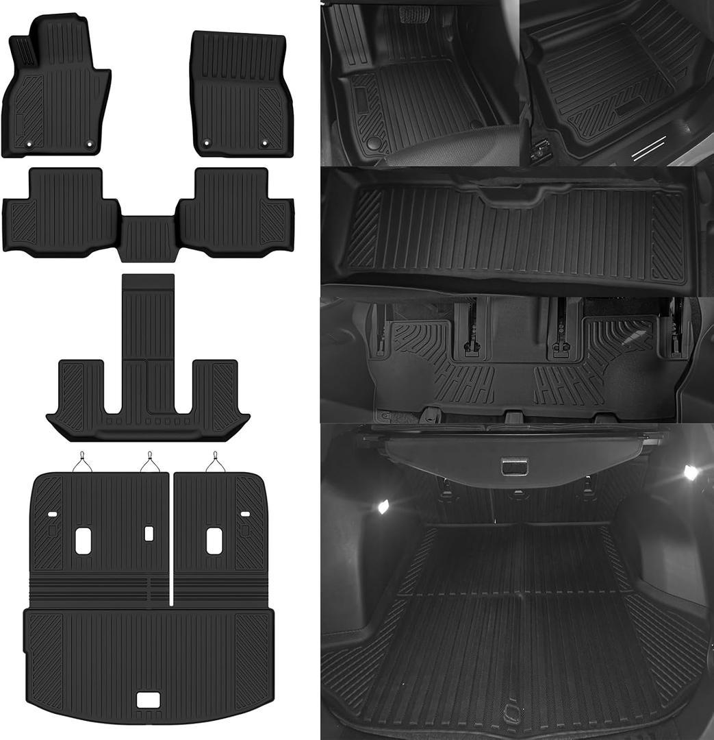 Custom Fit Floor Mats for Mazda CX90 7 Seats/Captain Seat 2024-2026 | All Weather TPE Floor Liners with Trunk Mat & Backrest Protectors | Odorless Full Set Interior Accessories