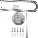 Toilet Grab Bar with Leg 31.5x28 Inch, ZUEXT Chrome Knurled Toilet Support Bar with Toilet Paper Holder,Stainless Steel Wall & Floor Mounted Bathroom Support Rail for Seniors Elderly Disabled Pregnant