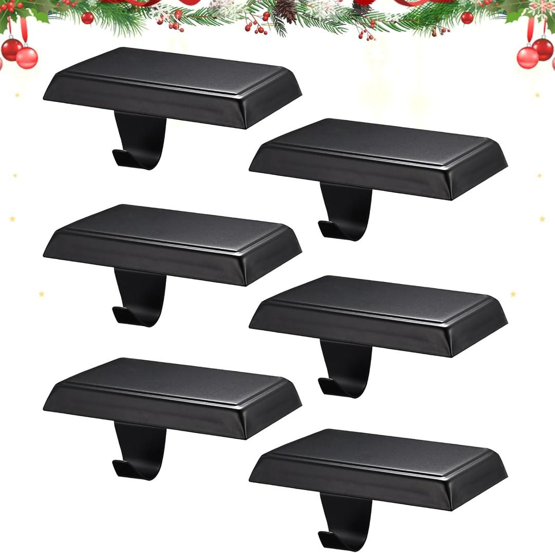 popamaz Christmas Stocking Holders for Mantle, Weighted Stocking Hangers, Christmas Stocking Hooks for Tables Window Fireplace Mantle Decoration(Black,6PCS)