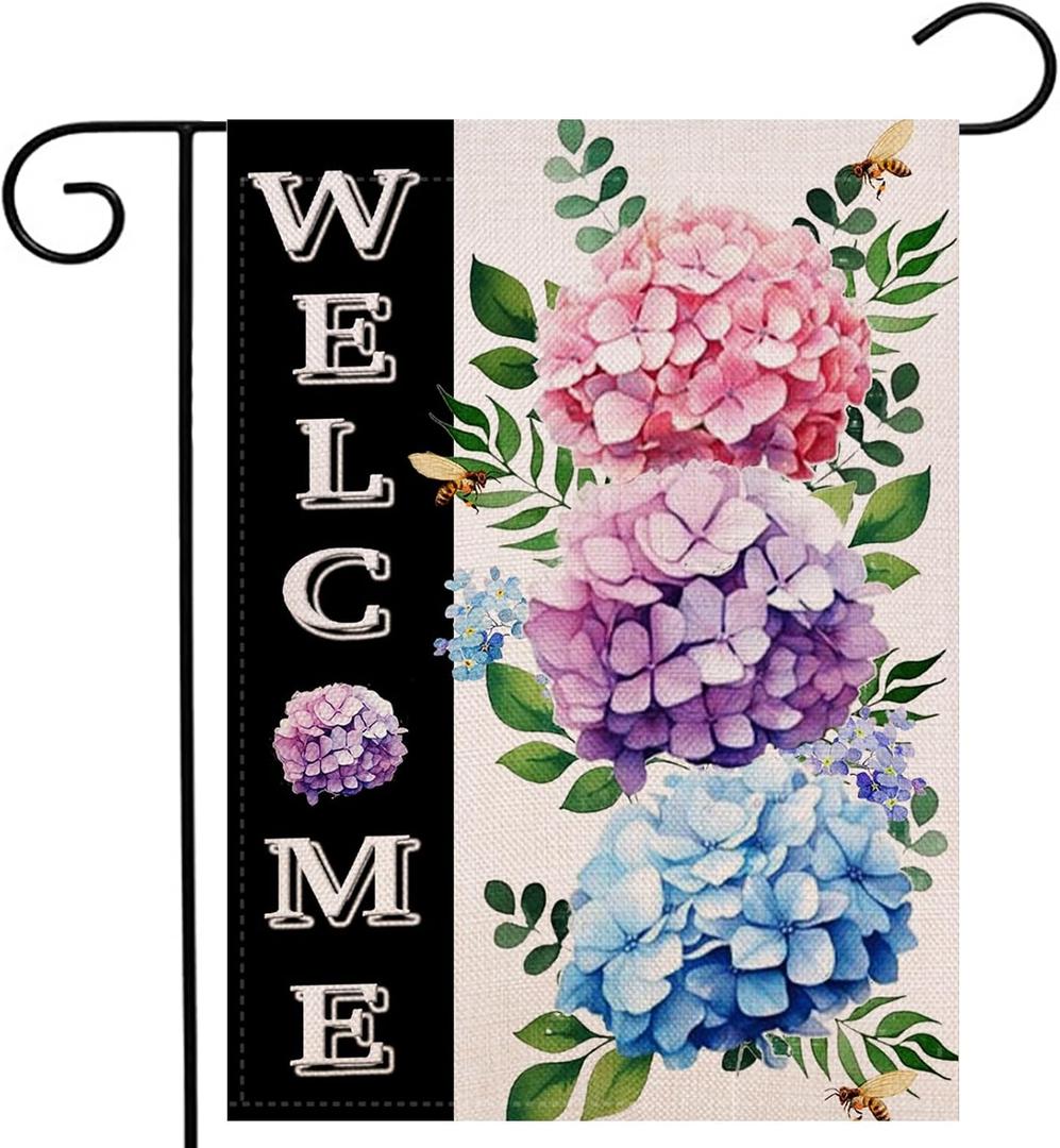 Hydrangea Spring Summer Garden Flag 12.5x18 Inch Double Sided Outside, Floral Welcome Yard Outdoor Flag