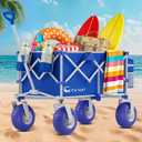 CAtArt Beach Wagon with Big Wheels for Sand, 400LBS Heavy Duty Foldable Wagons Carts, 9" All-Terrain PVC Inflatable Tires, Easy Storage for Beach, Grocery Shopping, Sports Camping (Blue)