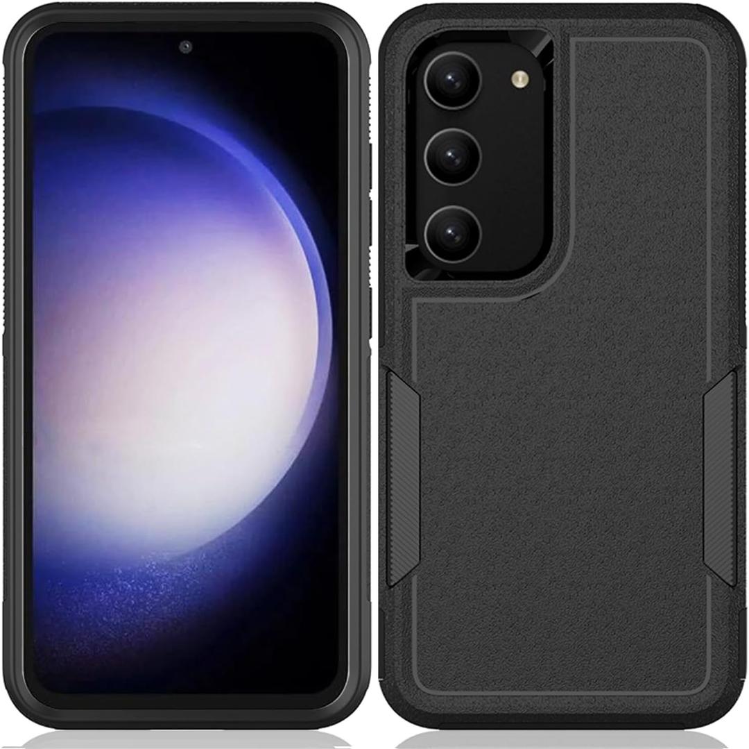 TENOC Phone Case for Samsung Galaxy S23, Black Case Heavy Duty Protective Cover Shockproof Rugged Bumper