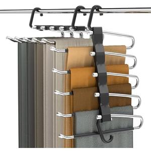 Pants Hangers Space Saving - 2 Pack Closet Organizer and Storage Jean Hangers, Stainless Steel Anti-Slip Clothes Hanger Scarf Holder for Pants Jeans Leggings Trousers Pant Rack, Black
