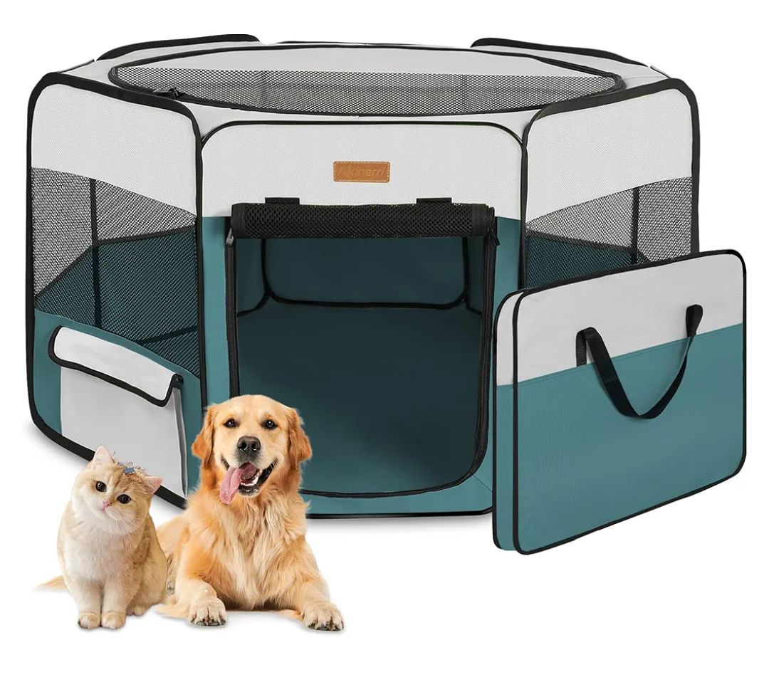 Dog Playpen, Portable Pet Play Pen for Cat, Puppies, Rabbits, Chickens, Foldable Large-Capacity Pet Tent for Indoor/Outdoor Travel Camping Blue