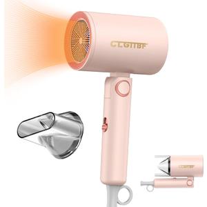 Portable Hair Blow Dryer with Nozzle, Double Blue Light Hair Dryers for Women, 1000W Mini Travel Blow DryerPink
