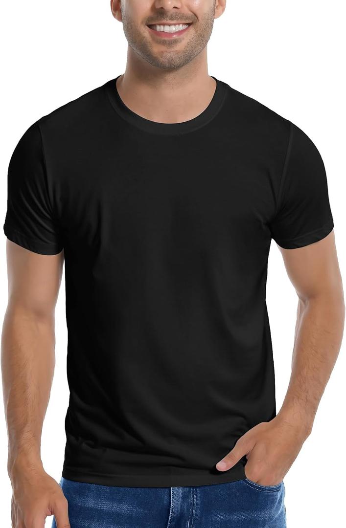 Pioneer Camp Mens Bamboo Viscose T Shirt Ultra Soft Plain Tshirts for Men Cooling Crew Neck Casual Basic Tee Shirt Undershirt (Large, 1-pack-black)