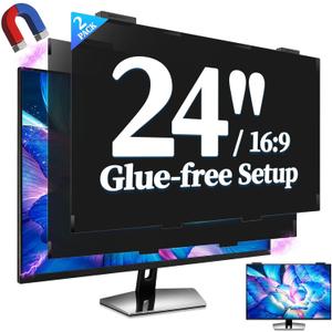 2 Pack 24 Inch Magnetic Privacy Screen for Computer Monitor 16:9, Anti Blue Light Anti-Glare Screen Protector, Tool-free Removable Hanging Privacy Screen for Monitor, Anti-peep Eye Protection Privacy Filter for Frameless Screens