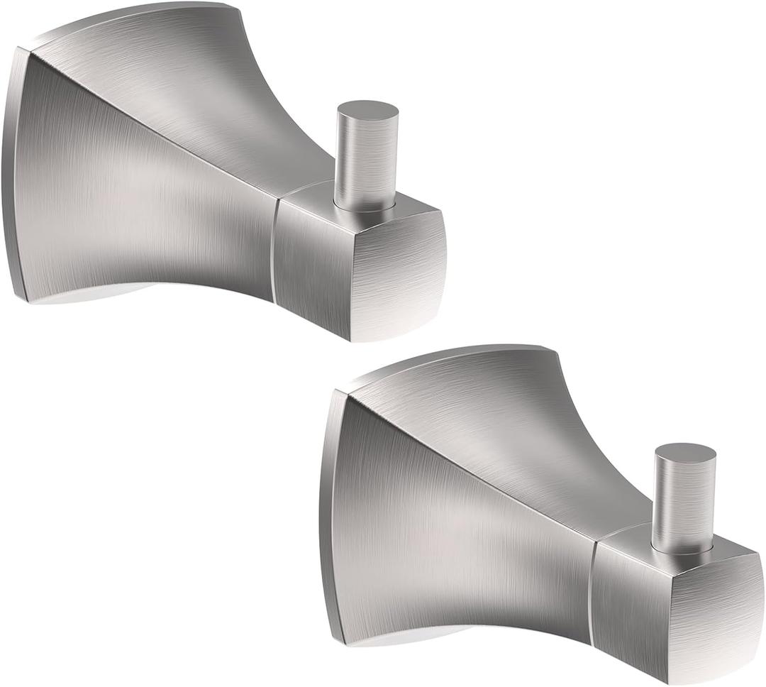 Towel Hooks for Bathrooms, 2 Pack Brushed Nickel Stainless Steel and Zinc Alloy Hand Towel Holder Wall Mount, Heavy Duty Hanging Hooks for Kitchen, Closet, Pool, Coats, Shower, Robe