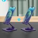 Cell Phone & Tablet Stand for Desk, Aluminum Adjustable Holder for iPhone, iPad & Smartphones || Foldable Mount with 360 Swivel, Stable Base & Portable Design for 49.7in Devices, Purple