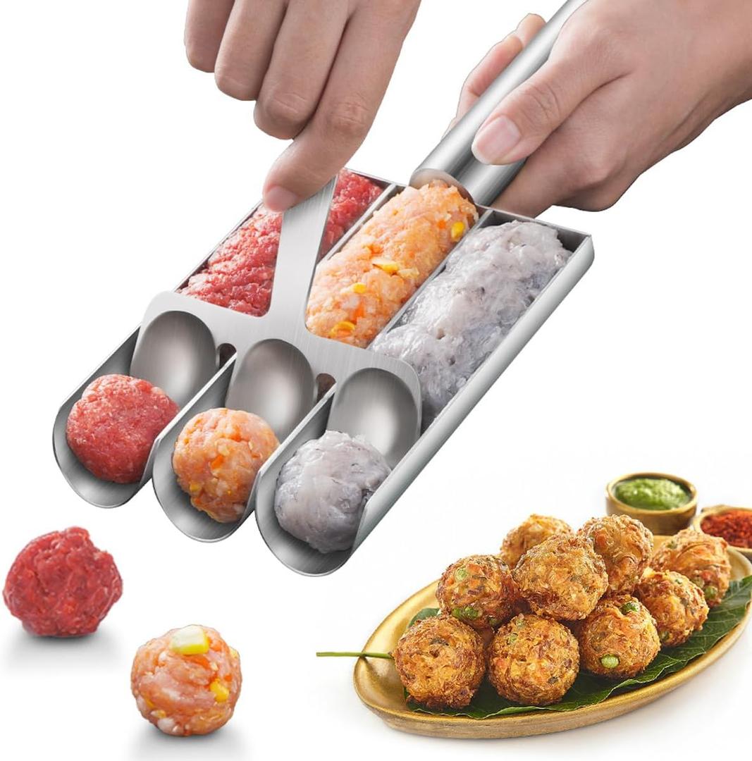 Stainless Steel Meatball Maker - Creative Kitchen Triple Meatball Maker for Meatball Lovers